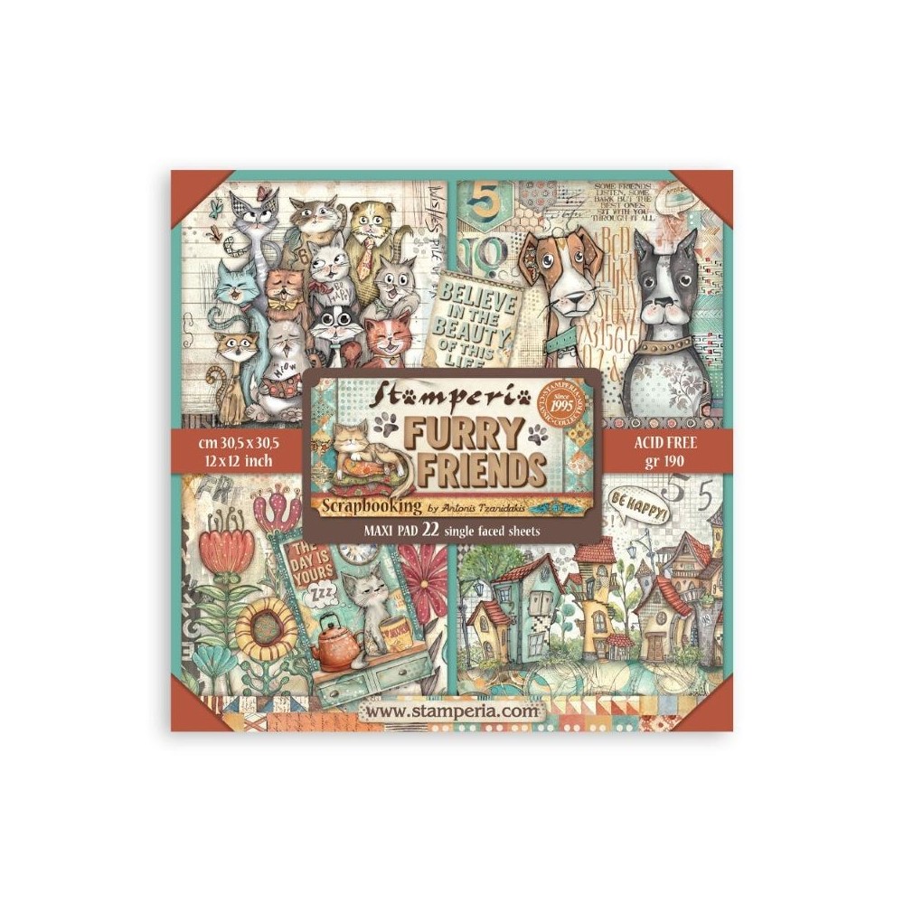 set-scrap-una-cara-furry-friends-stamperia-12x12