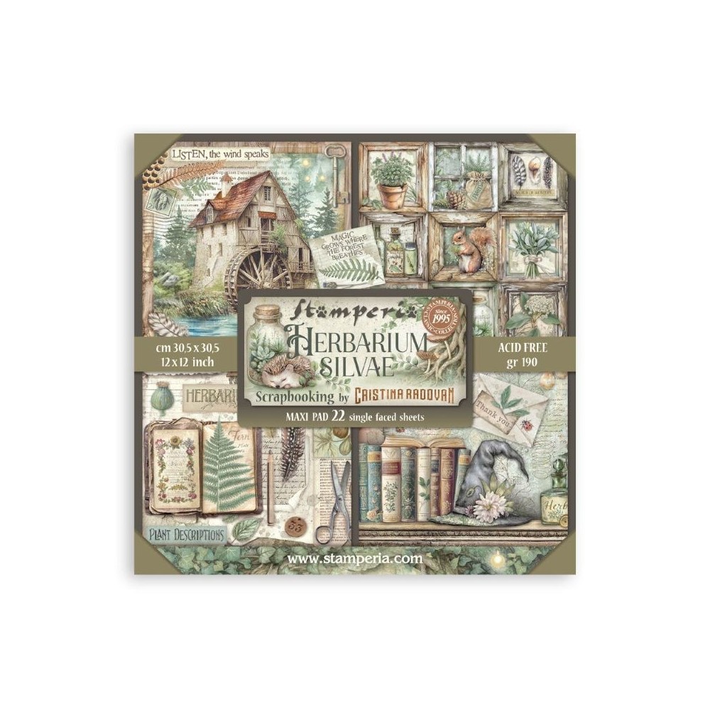 set-papeles-una-cara-herbarium-silvae-stamperia-12x12