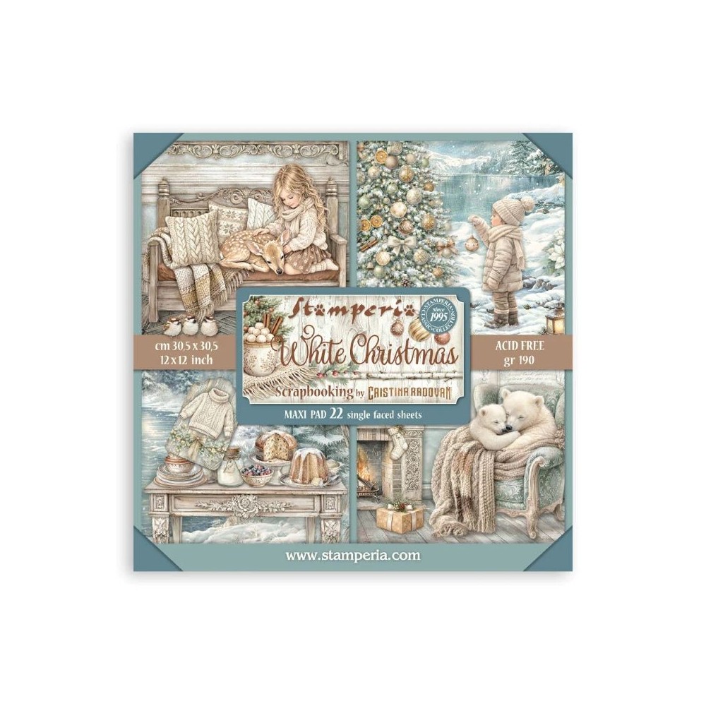 set-papel-una-cara-white-christmas-stamperia-12x12