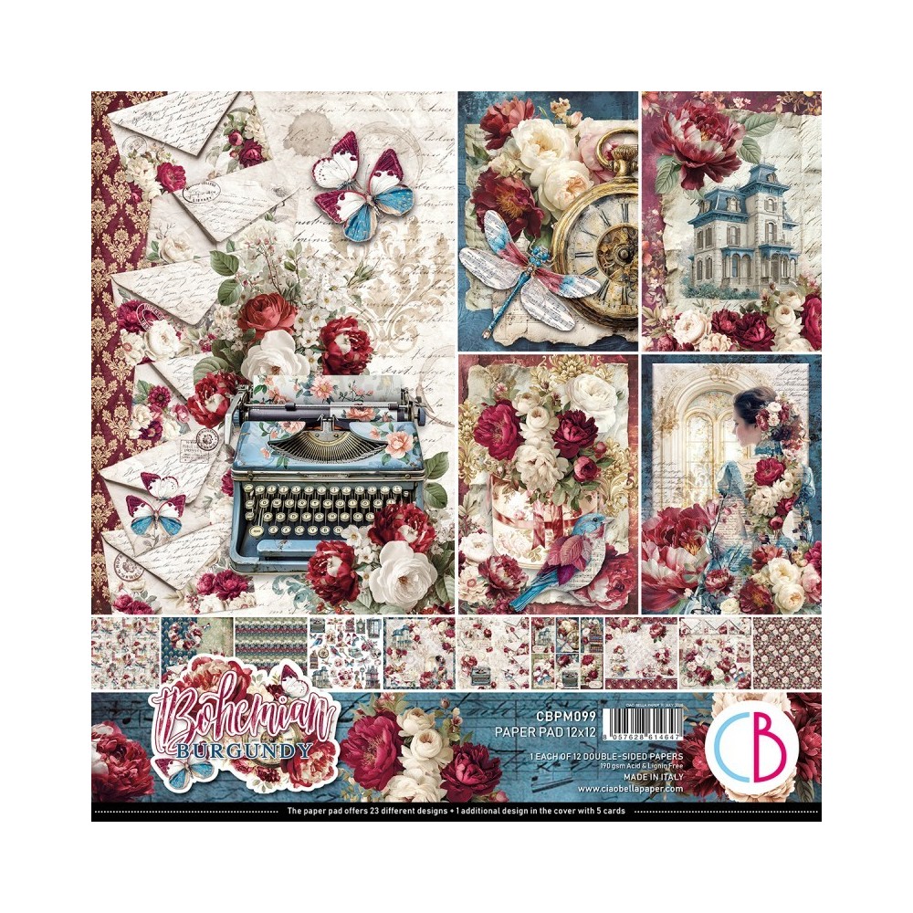 set-scrapbooking-bohemian-burgundy-ciao-bella-12x12