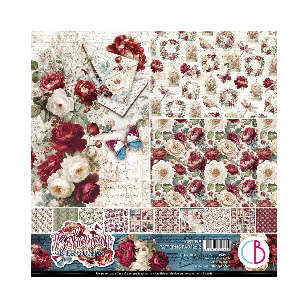 ciao-bella-bohemian-burgundy-basicos-patterns-pad-12x12