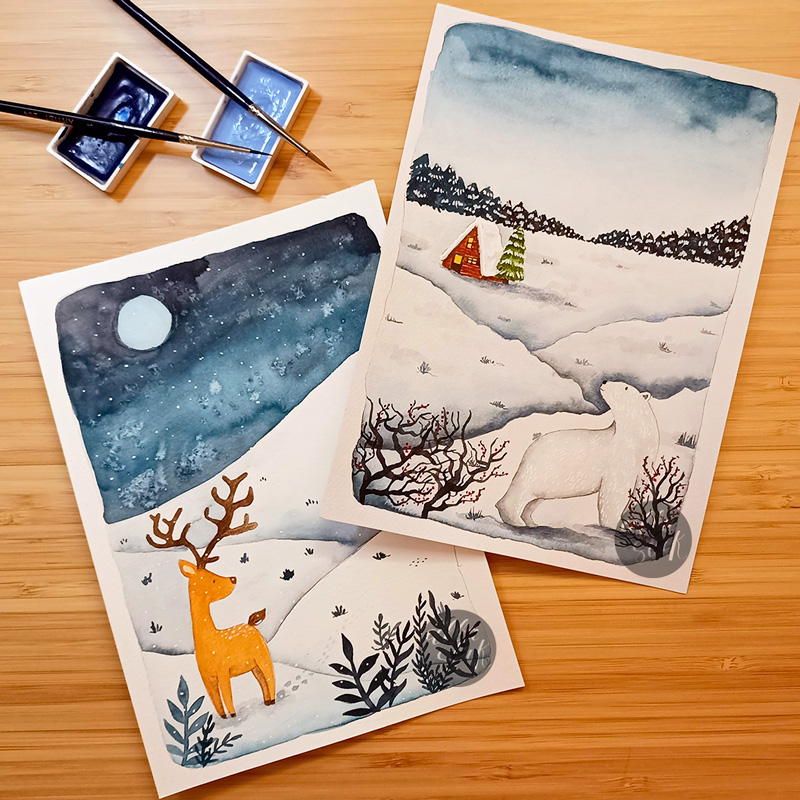 Clase de acuarela paisajes de invierno